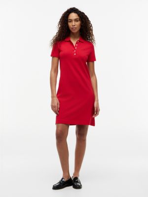 Regular Fit Stretch-Cotton Polo Dress, Primary Red