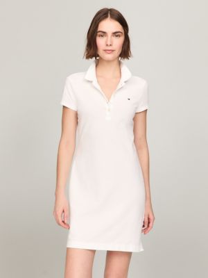 Slim Fit Stretch Cotton Short Polo Dress, Optic White TH