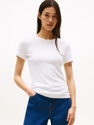 TOMMY HILFIGER - Women's basic T-shirt with logo - White - OT-XW0XW02520YBR