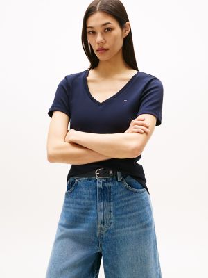 T-shirt favori à col en V, bleu marine