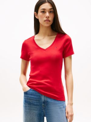 Red tommy hilfiger t shirt women's online