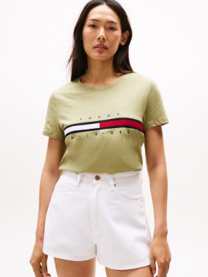Embroidered Flag Stripe Logo T-Shirt, Faded Olive
