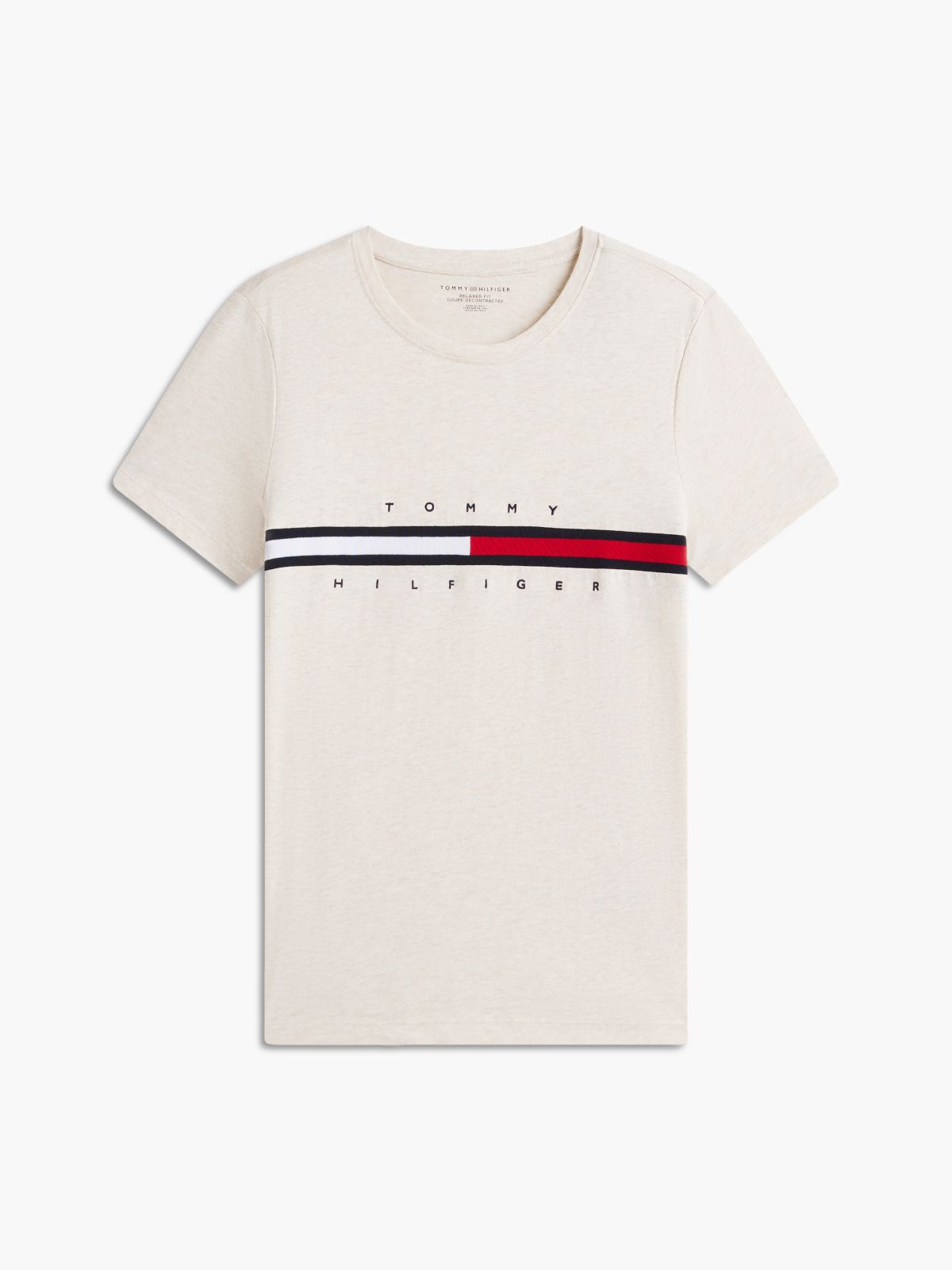 Embroidered Flag Stripe Logo T-Shirt — Beige Heather