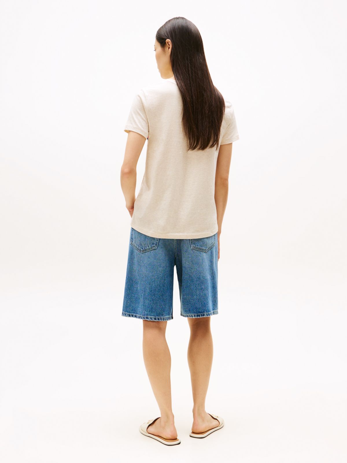 Embroidered Flag Stripe Logo T-Shirt — Beige Heather