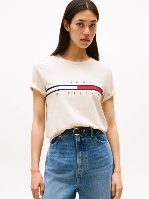 Embroidered Flag Stripe Logo T-Shirt, Beige Heather
