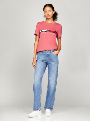 Embroidered Flag Stripe Logo T-Shirt, Light Crimson