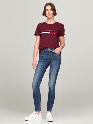 Embroidered Flag Stripe Logo T-Shirt, Deep Rouge