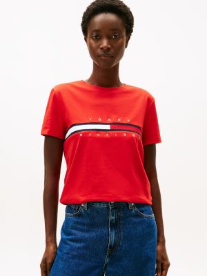 Embroidered Flag Stripe Logo T-Shirt, Deep Crimson