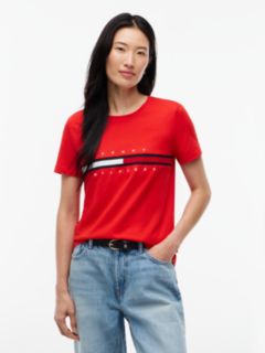 Embroidered Flag Stripe Logo T-Shirt — Deep Crimson 1