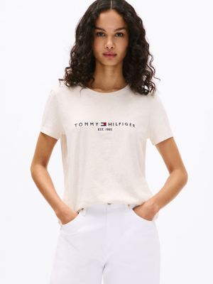 TOMMY HILFIGER - Women's regular T-shirt with embroidery - white -  WW0WW39848YCF