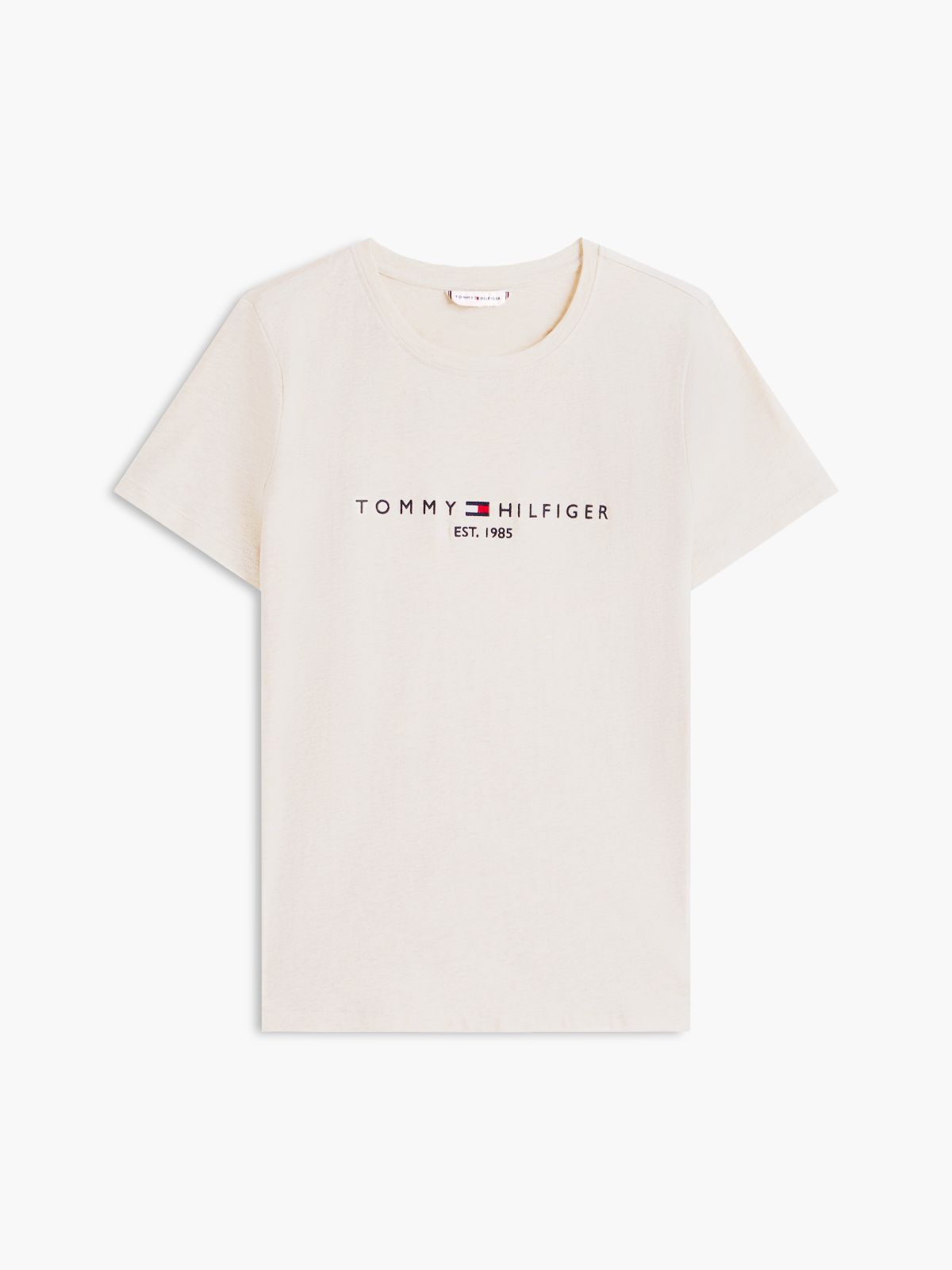 Embroidered Tommy Logo T-Shirt — Beige Heather