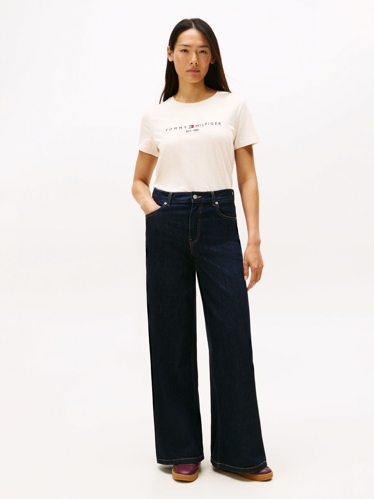 Embroidered Tommy Logo T-Shirt — Beige Heather