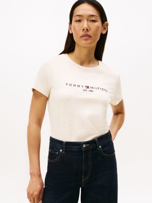 Embroidered Tommy Logo T-Shirt, Beige Heather