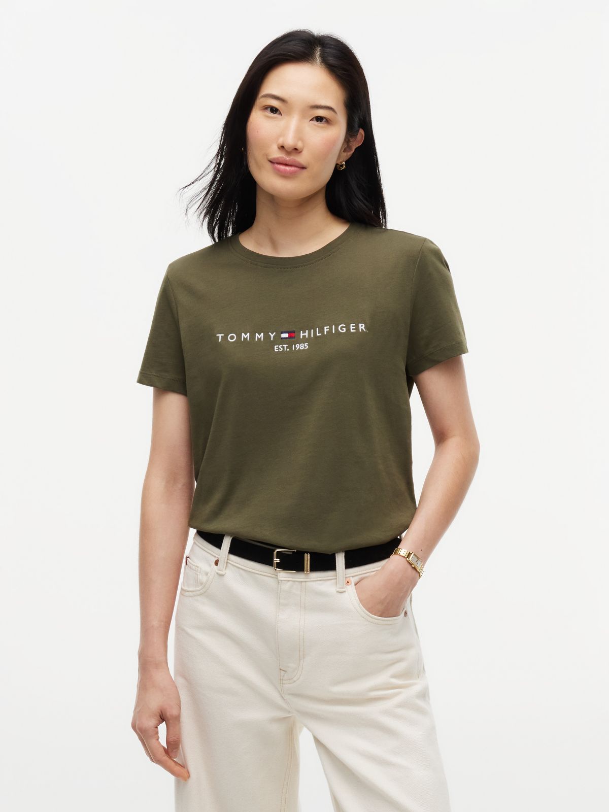 Embroidered Tommy Logo T-Shirt — Platinum Olive