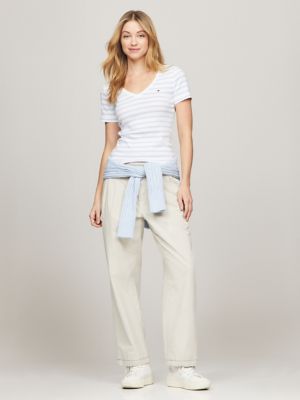 Stripe V-Neck Favorite T-Shirt, Breezy Blue