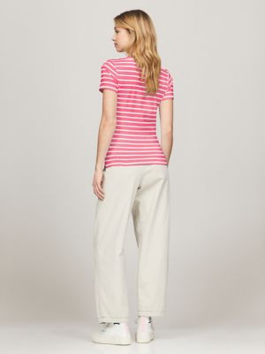 Stripe V-Neck Favorite T-Shirt, Glamour Pink  Multi