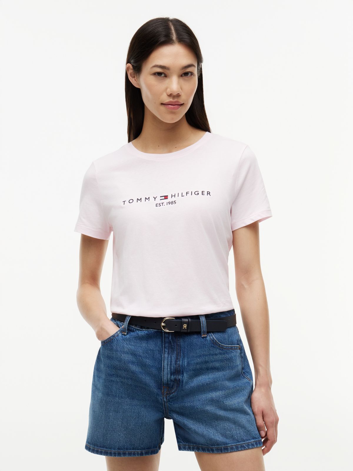 Embroidered Tommy Logo T-Shirt — Light Pink