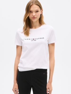 TOMMY HILFIGER - Women's basic T-shirt with logo - White - OT-XW0XW02520YBR