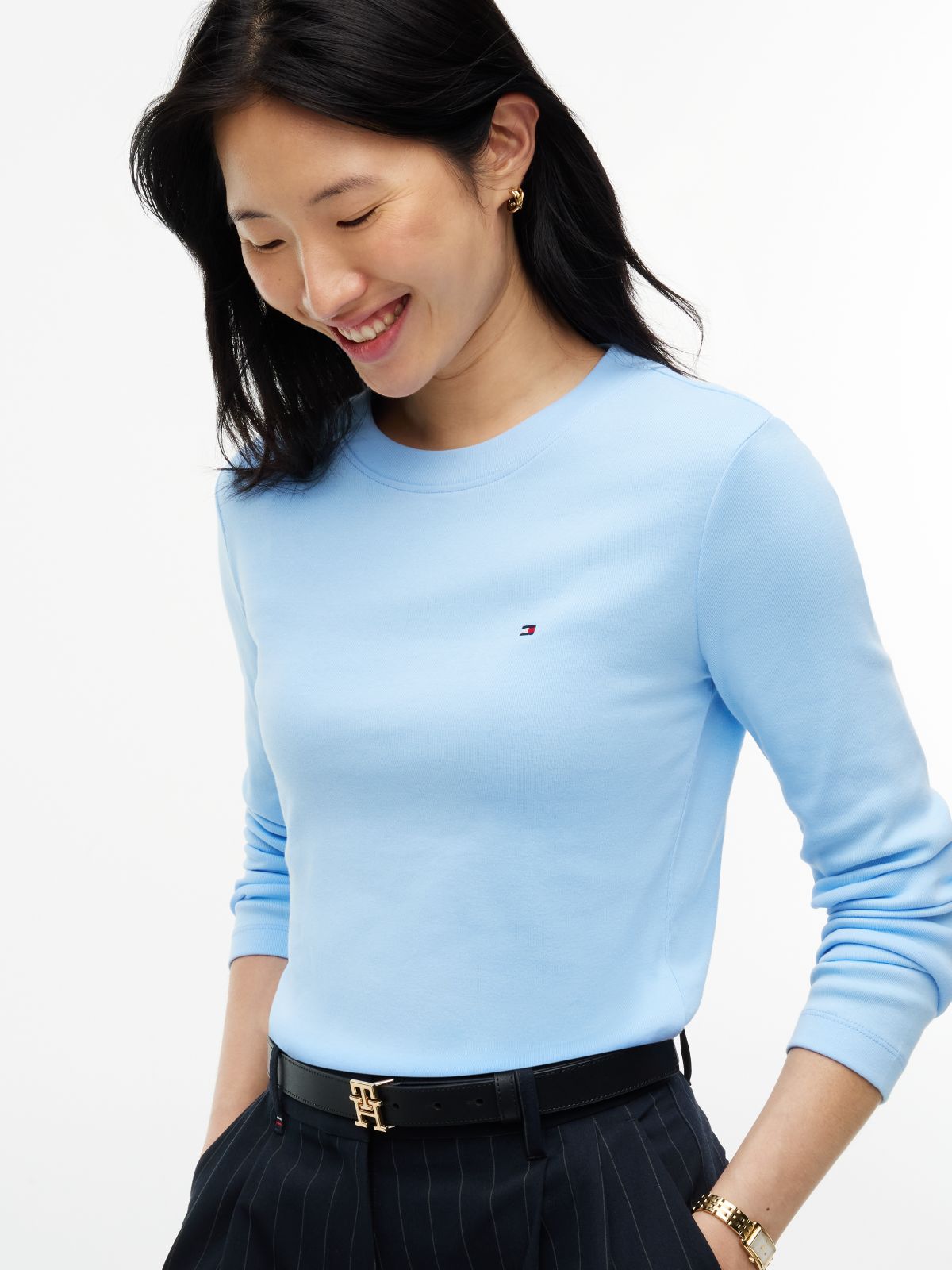 Long-Sleeve Crewneck Favorite T-Shirt — Light Blue