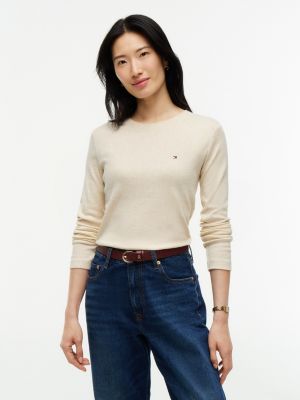 Long-Sleeve Crewneck Favorite T-Shirt, Beige