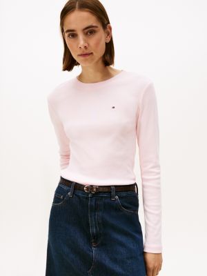 Long-Sleeve Crewneck Favorite T-Shirt, Icy Pink