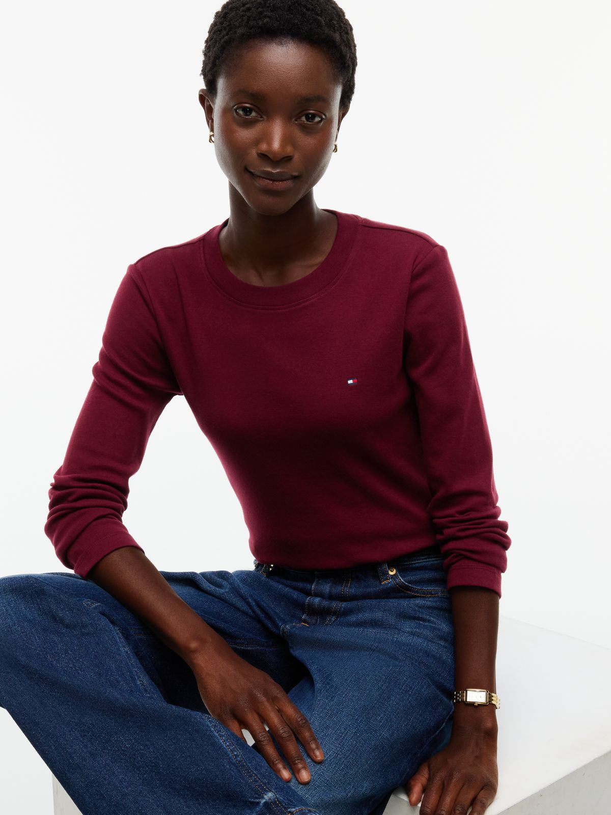 Long-Sleeve Crewneck Favorite T-Shirt — Burgundy