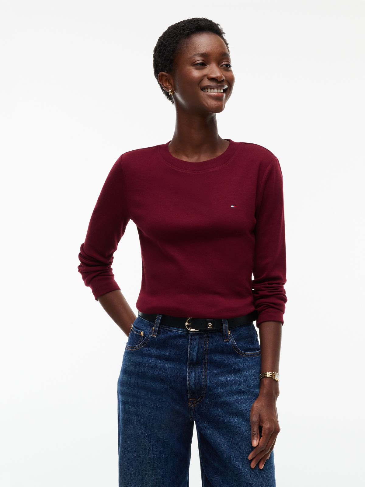 Long-Sleeve Crewneck Favorite T-Shirt — Burgundy