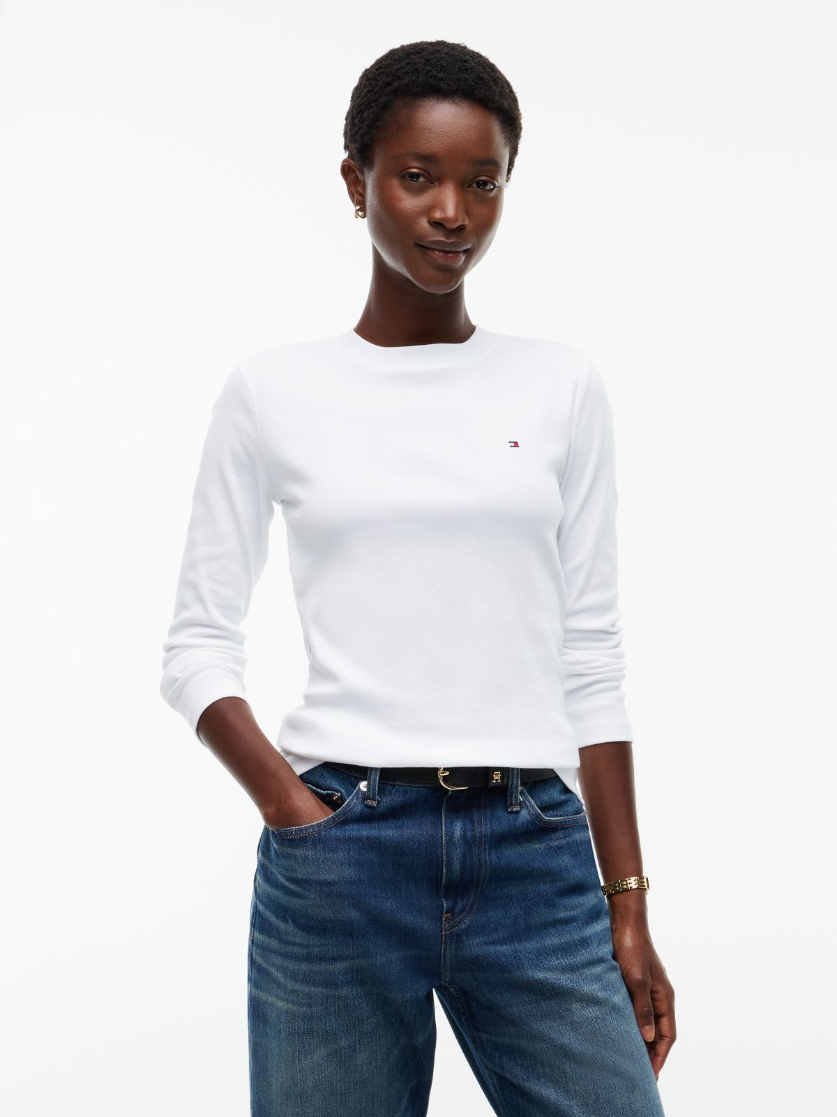 Long-Sleeve Crewneck Favorite T-Shirt — White