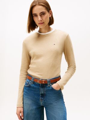 Long-Sleeve Crewneck Favorite T-Shirt, Beige Heather