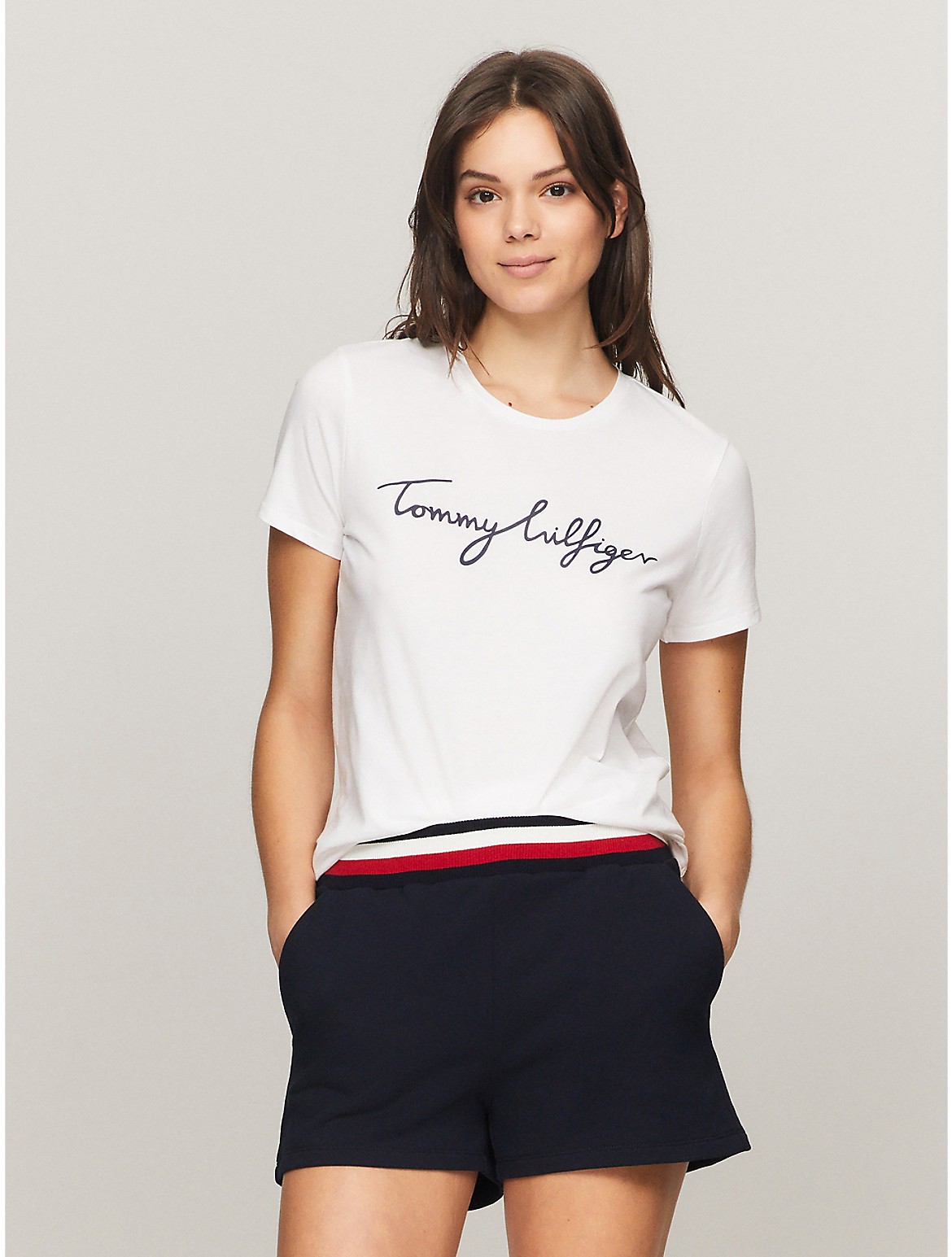 Tommy Hilfiger Women's Signature Logo Crewneck T-Shirt - White - XL
