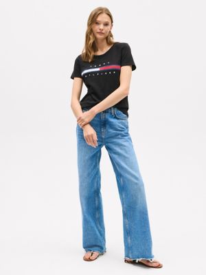 Embroidered Flag Stripe Logo T-Shirt, Black