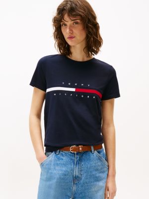 Embroidered Flag Stripe Logo T-Shirt, Navy
