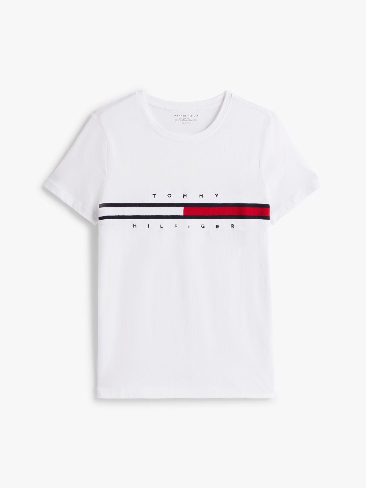 Embroidered Flag Stripe Logo T-Shirt — Optic White