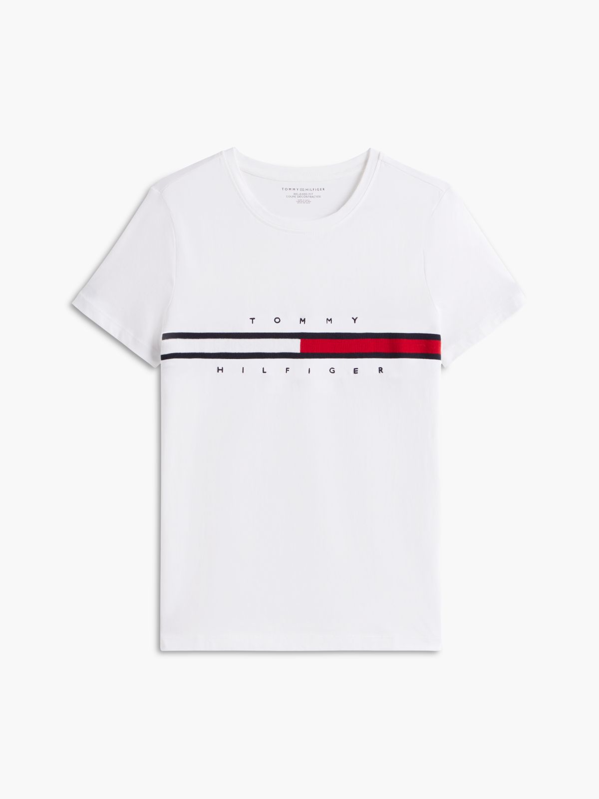 Embroidered Flag Stripe Logo T-Shirt — Optic White