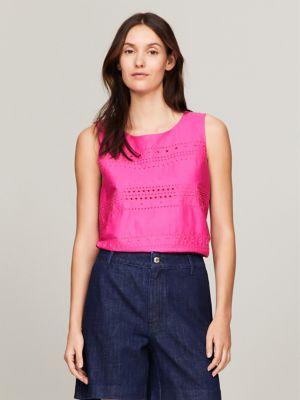 Sleeveless Embroidered A-Line Top, Pink Passion
