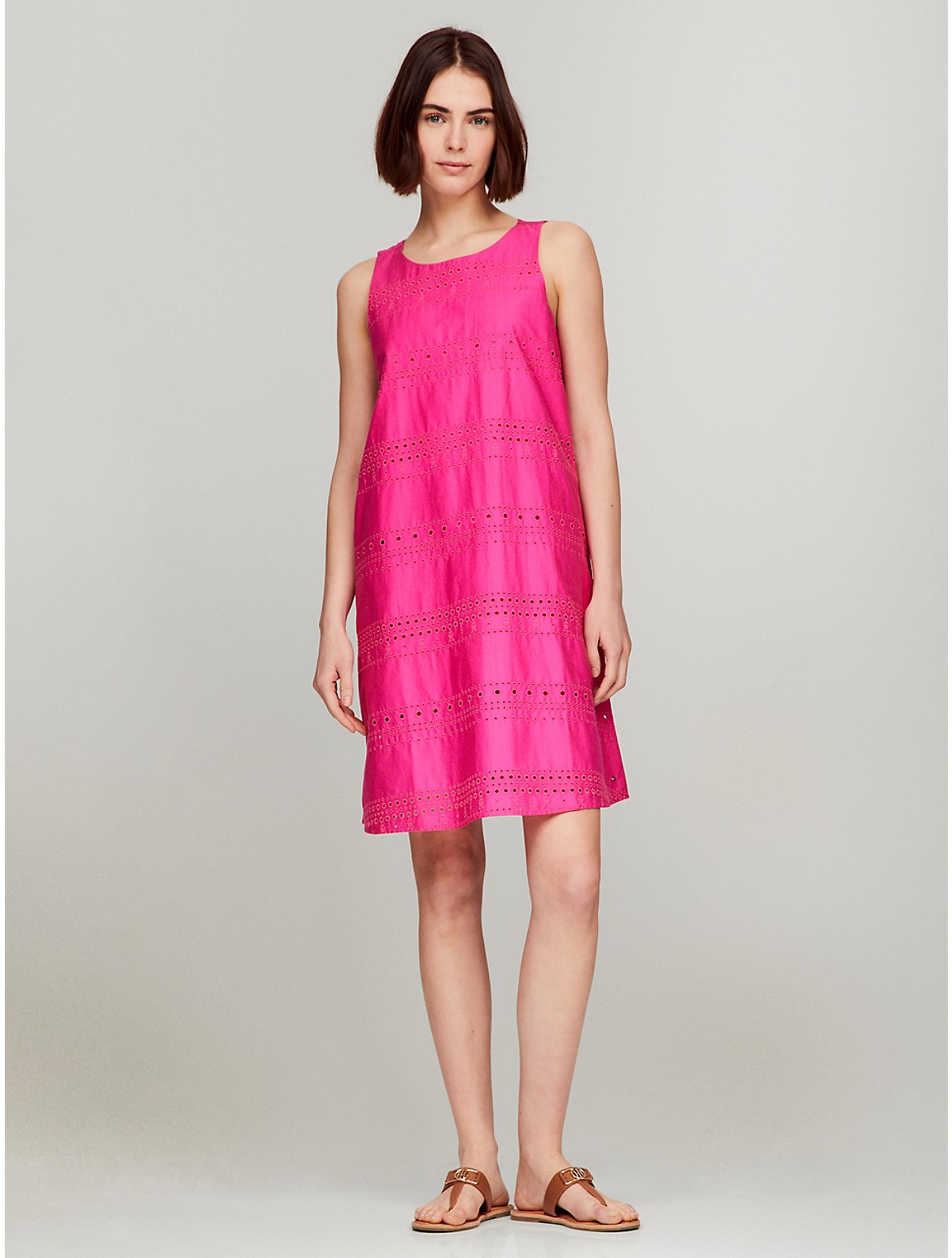 Shop Tommy Hilfiger Sleeveless Embroidered Eyelet Dress In Pink Passion