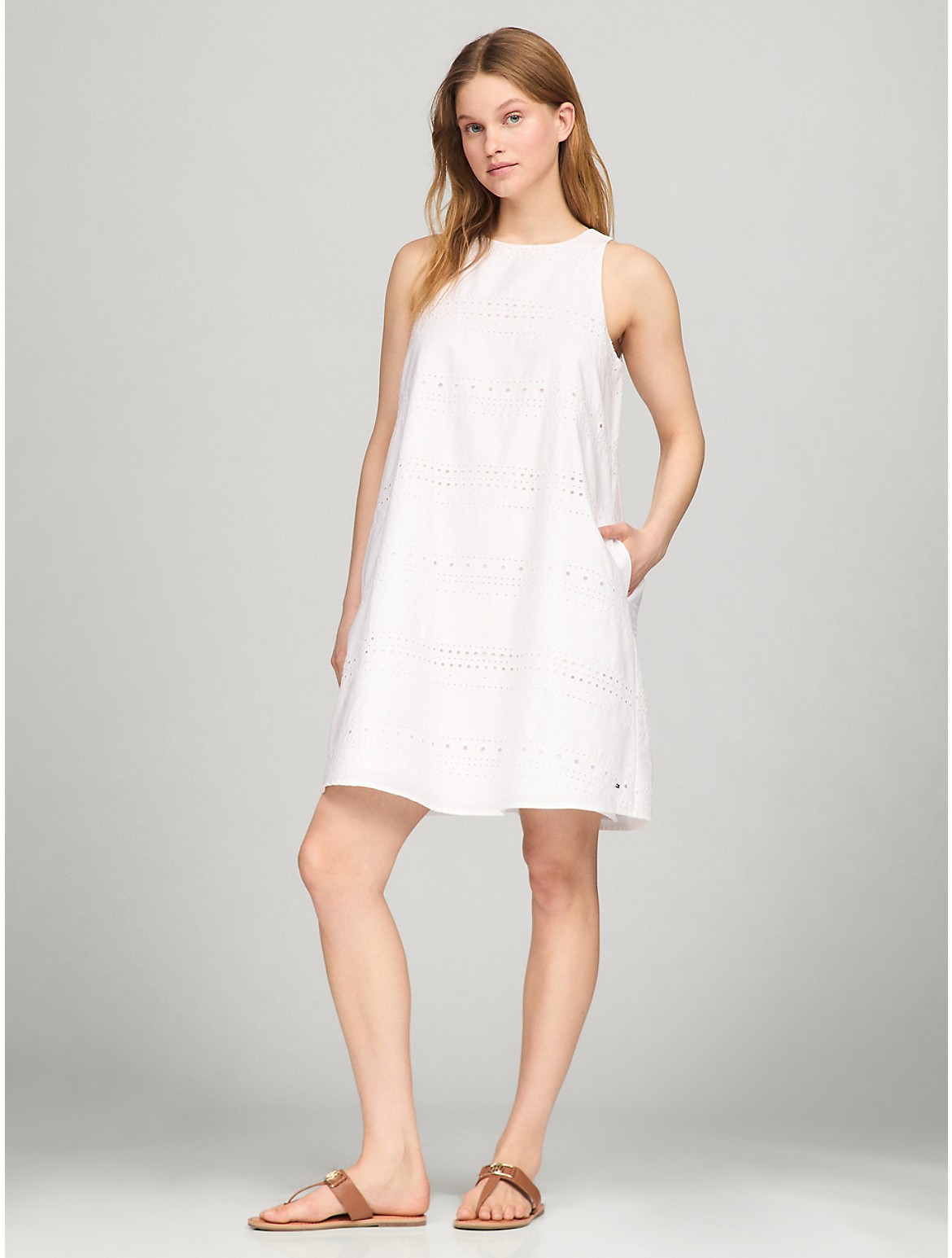 Shop Tommy Hilfiger Sleeveless Embroidered Eyelet Dress In Optic White Th