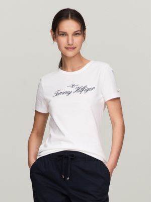売れ筋商品|||トミーヒルフィガー カットソー トップス レディース Women's Regular Fit Script Stripe Logo Tee Light Powdery Blue/Stripe Tommy Jeans Women's Graphic Tee Design, Light POWDERY Blue