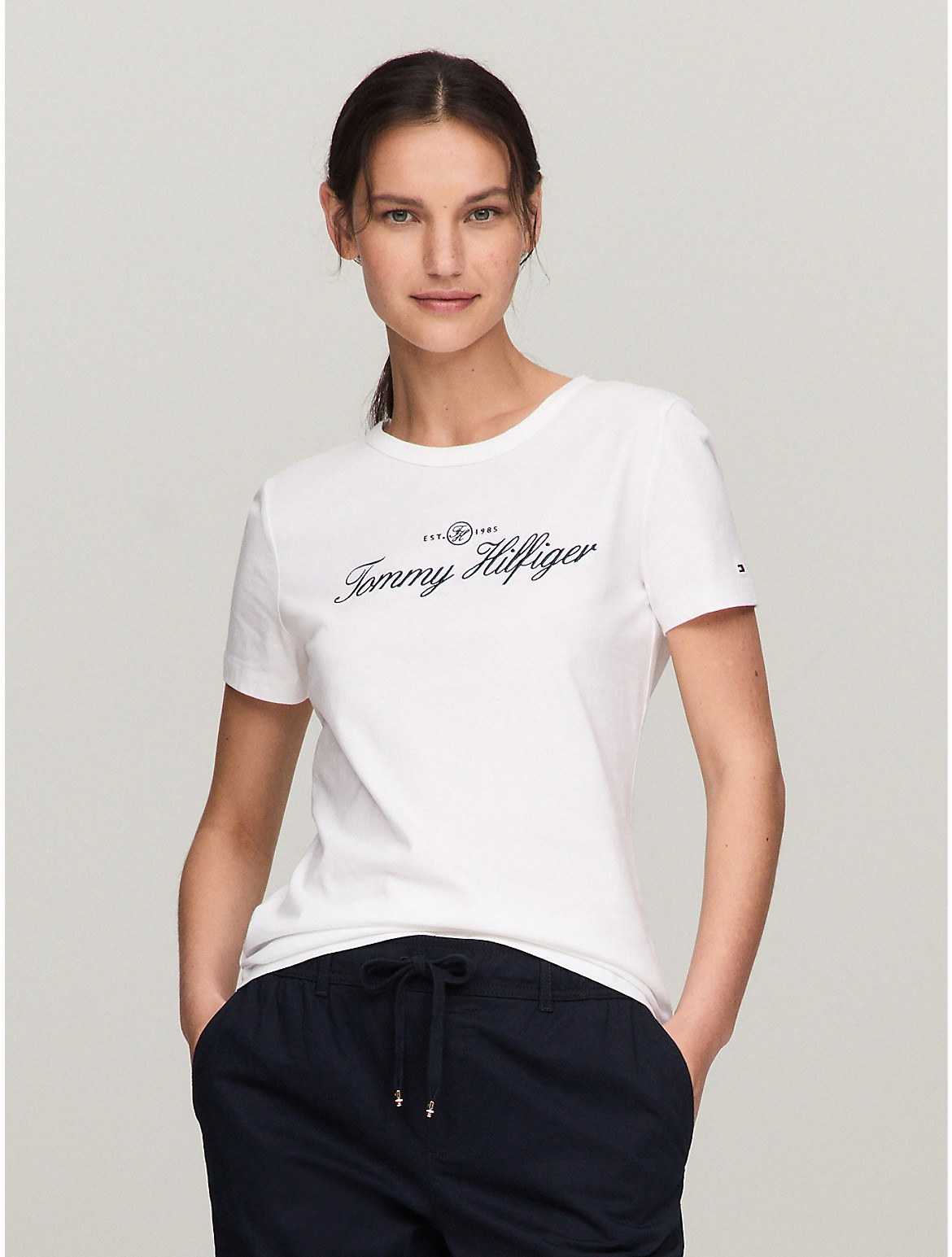 Tommy Hilfiger Women's Slim Fit Embroidered Signature T-Shirt