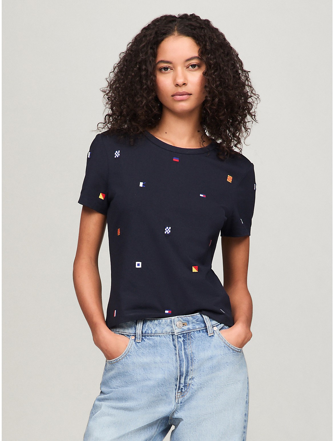 Tommy Hilfiger Women's Embroidered Allover Flag T-Shirt