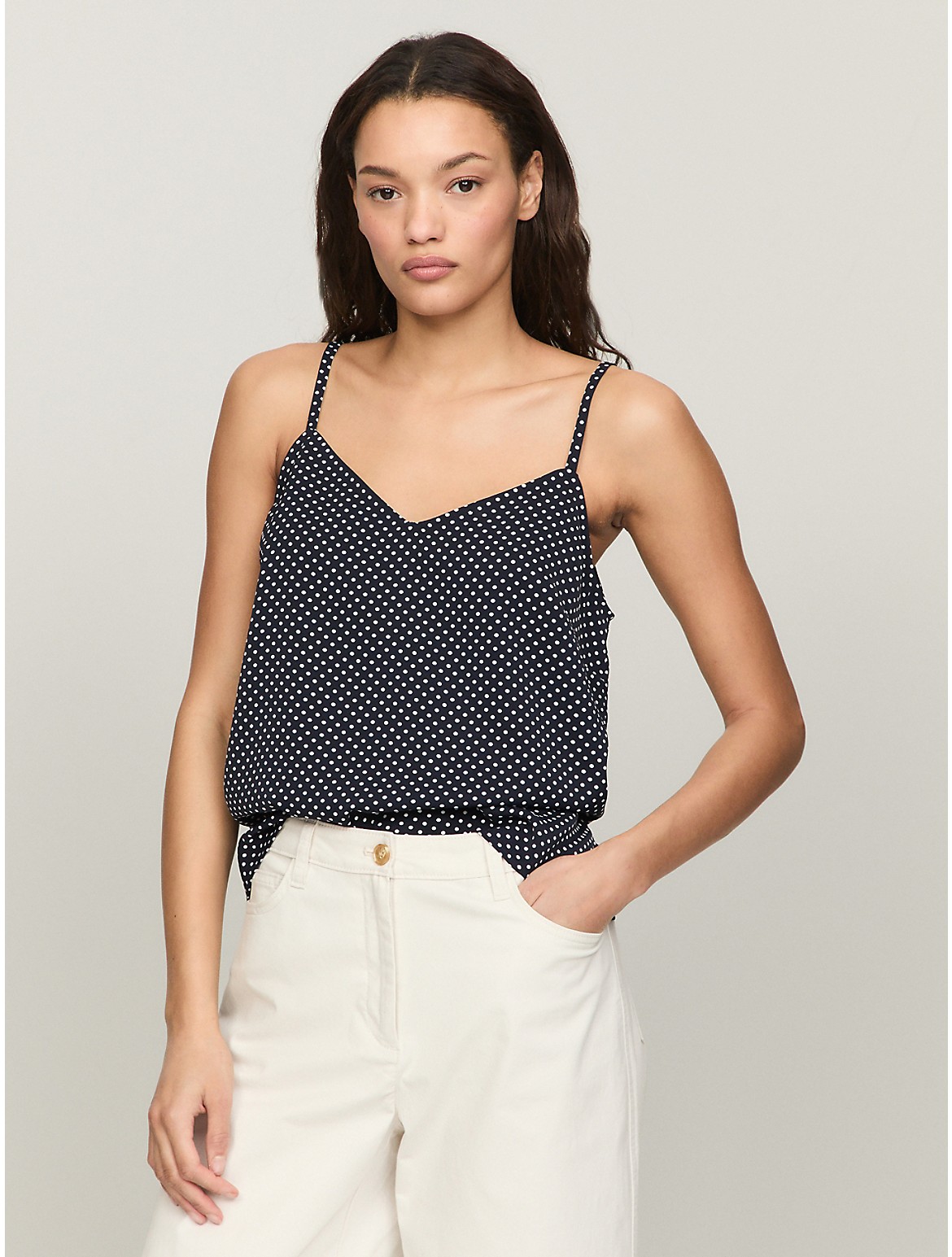 Tommy Hilfiger Relaxed Fit Polka Dot Slip Top In Navy Multi