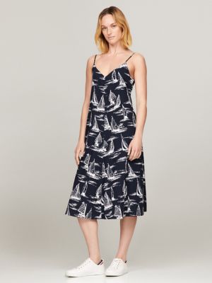 Sail Print Midi Dress, Navy Multi