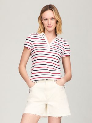 Stripe Split-Neck Polo, Optic White Multi