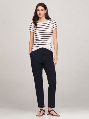 Stripe Boatneck T-Shirt, Light Pink Multi