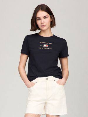 Metallic Hilfiger Logo T-Shirt, Navy