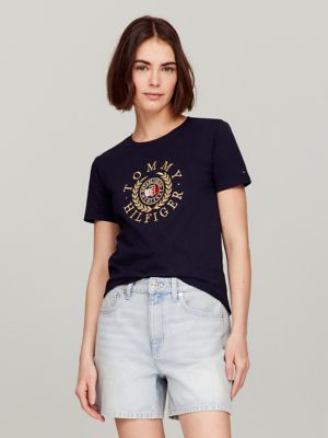 Embroidered Tommy Laurel Logo T-Shirt, Navy