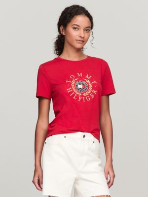 Embroidered Tommy Laurel Logo T-Shirt, Primary Red