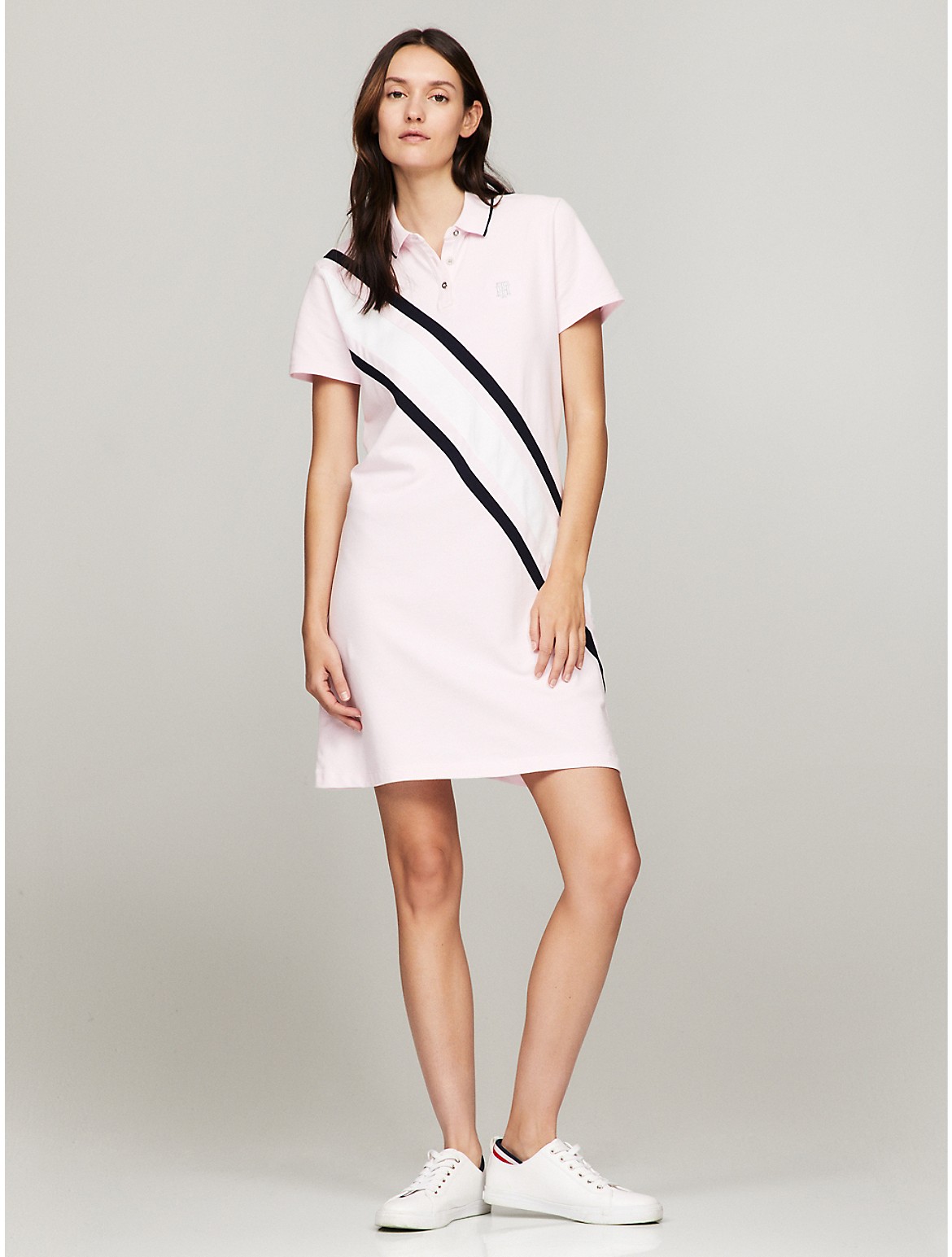 Shop Tommy Hilfiger Banner Stripe Polo Dress In Cradle Pink Combo