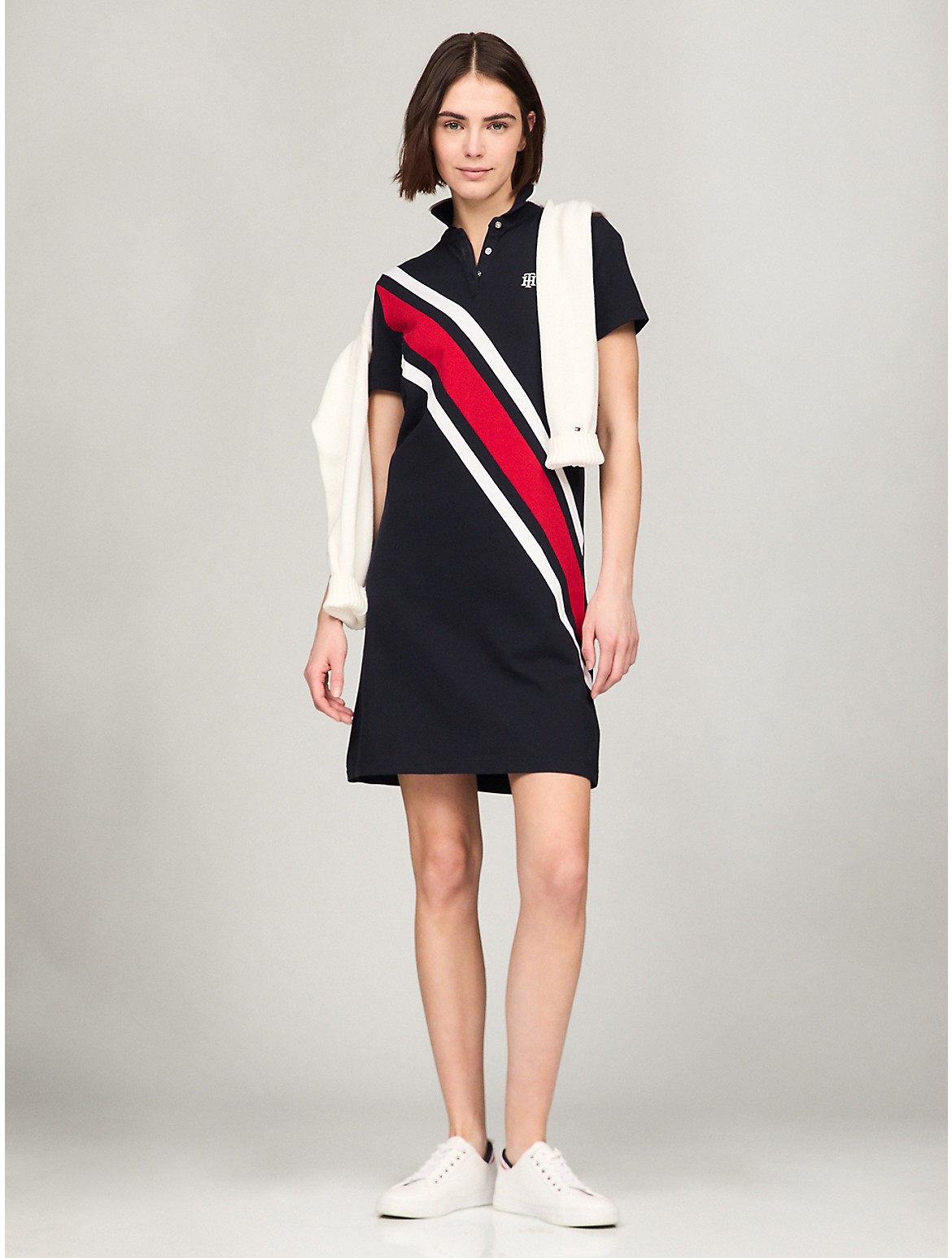 Shop Tommy Hilfiger Banner Stripe Polo Dress In Navy Combo