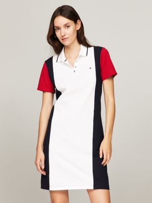 Vertical Colorblock Polo Dress, Navy Multi